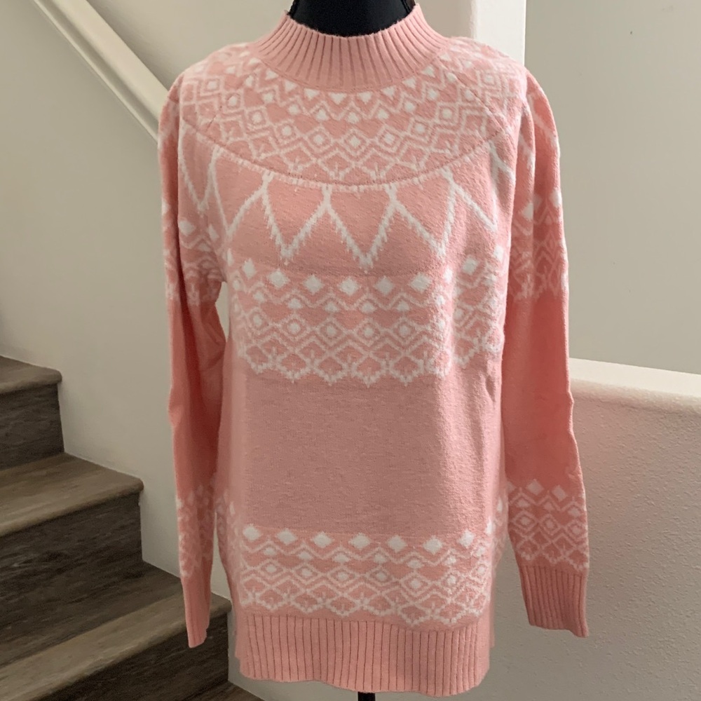 NWT LOFT Pink and Cream Geometric Turtleneck Sweater